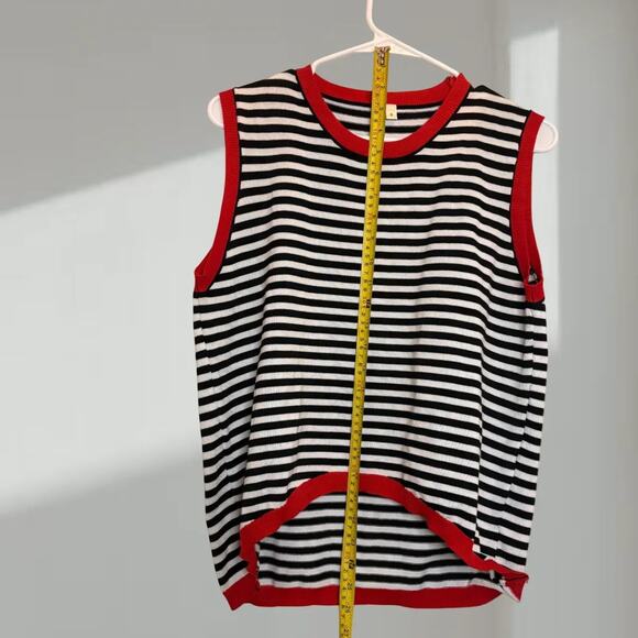 Black & White Tank - Striped Sleeveless Knit– Red Trim – Women’s Small - Picture 3 of 5
